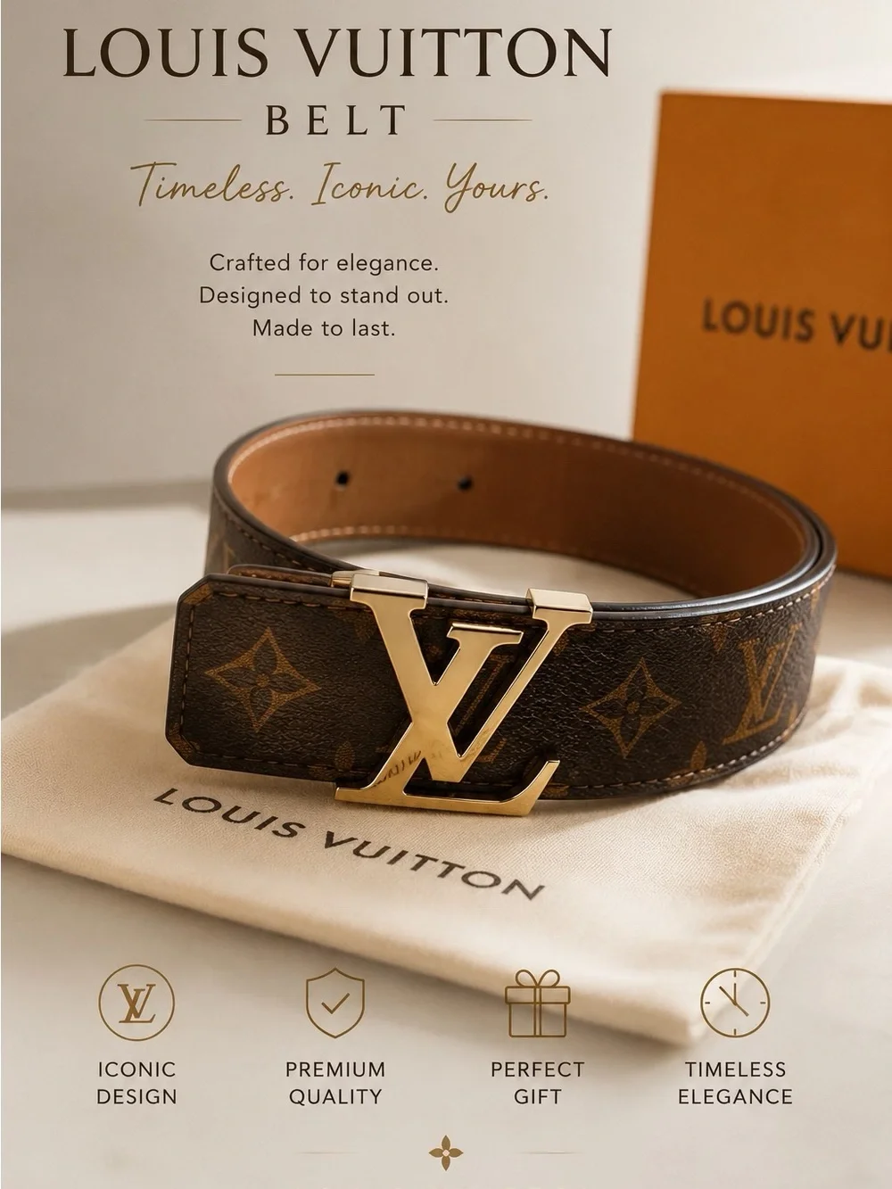 Louis Vuitton Vachetta Leather Belt Strap in Natural Tan